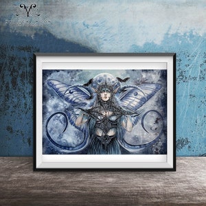 Moon Fairy Art Print / Fantasy Artwork / Hippie Wall Decor / Nelleke Schoemaker / Luna Moth / Moonchild / Faerie Queen / Magical Royal Faery