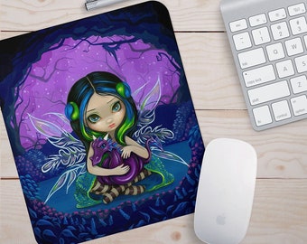 Purple Dragon Fairy Mousepad / Big Eye Fantasy Art / Jasmine Becket-Griffith / Strangeling / Fairy Tale Mouse Pad / Enchanted Garden Two