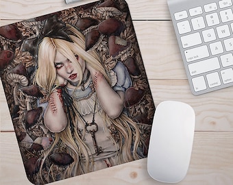 Alice in Wonderland Mousepad / Dark Art Mousepad / Enys Guerrero / Alice Mousepad / Gothic Art / Fairy Tale Gifts / Lewis Carroll