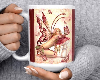 Mushroom Fairy Mug / Drinkware / 15oz / Fantasy Art / Selina Fenech / Faery Lover Gift / Magic Toadstool / Magical Creature Butterflies