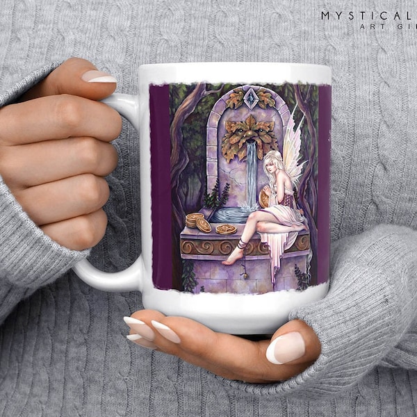 Fairy Wishing Well Mug / Drinkware / 15oz / Fantasy Art / Selina Fenech / Magical Cup / Lucky Coin Faerie / Faery Lover Gifts / Luck Fae