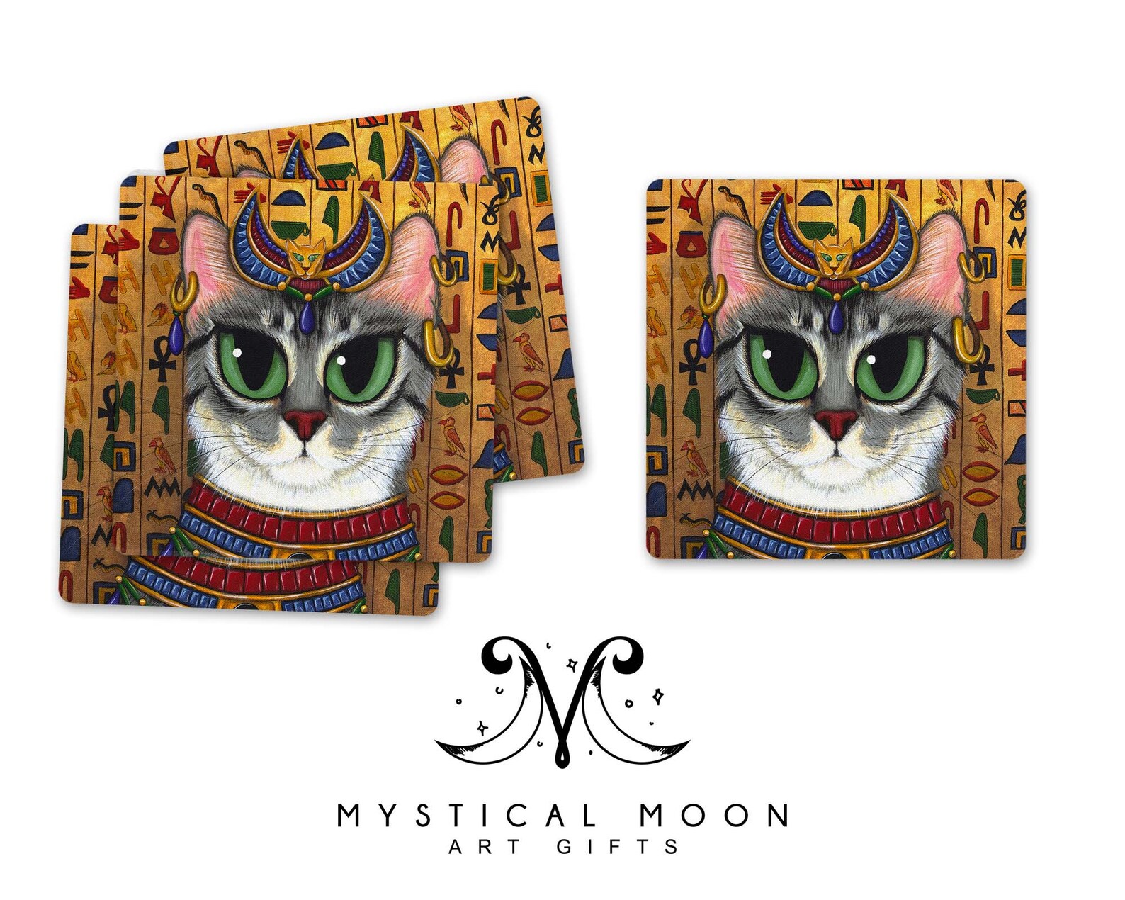 Bast Goddess Coaster / Set of 4 Coasters / Cat Coasters / | Etsy
