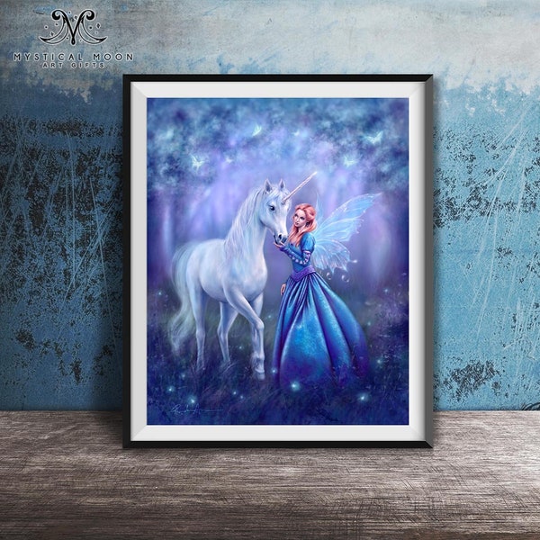 Rhiannon Art Print / Fantasy Artwork / Rachel Anderson / Kids Room Wall Decor / Celtic / Welsh Goddess / Unicorn / Fairy Princess / Horse