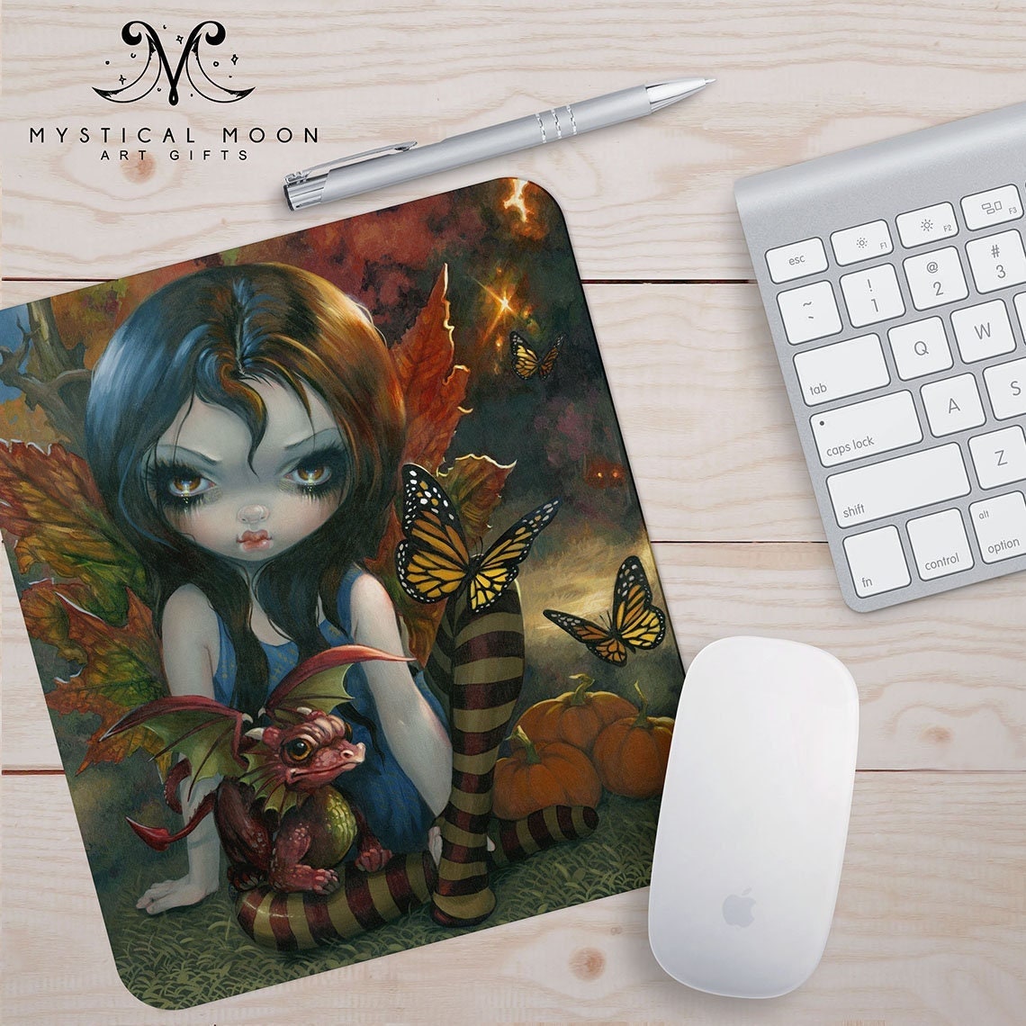 Tapis de souris de fée d’automne / Big Eye Fantasy Art / Jasmine Becket-Griffith / Strangeling / Faerie Lover Gifts / Saisons d’automne / Dragon papillon