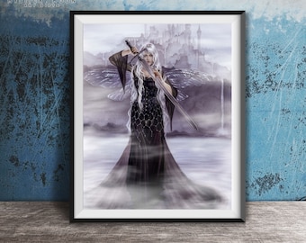 Lady of Avalon Art Print / Fantasy Artwork / Selina Fenech / Wall Decor / Warrior Fairy / King Arthur / Faerie Goddess / Misty Mountains