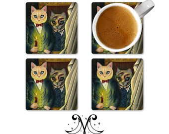 Dorian Gray Cat Coaster / Set of 4 Coasters / Halloween Cat Coasters / Cat Coasters / Dorian Gray Coasters / Fabric Coasters