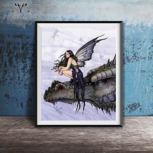 Black Dragon Fairy Art Print / Fantasy Artwork / Selina Fenech / Whimsical Wall Decor / Dragonflies / Faerie Lover Gifts / Mother of Dragons