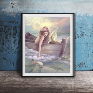Dolphin and Mermaid Art Print / Fantasy Artwork / Selina Fenech