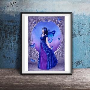 Blue Fairy Art Print / Dark Fantasy Artwork / Rachel Anderson / Kids Room Wall Decor / Sapphire Birthstone Butterfly September Birthday Gift