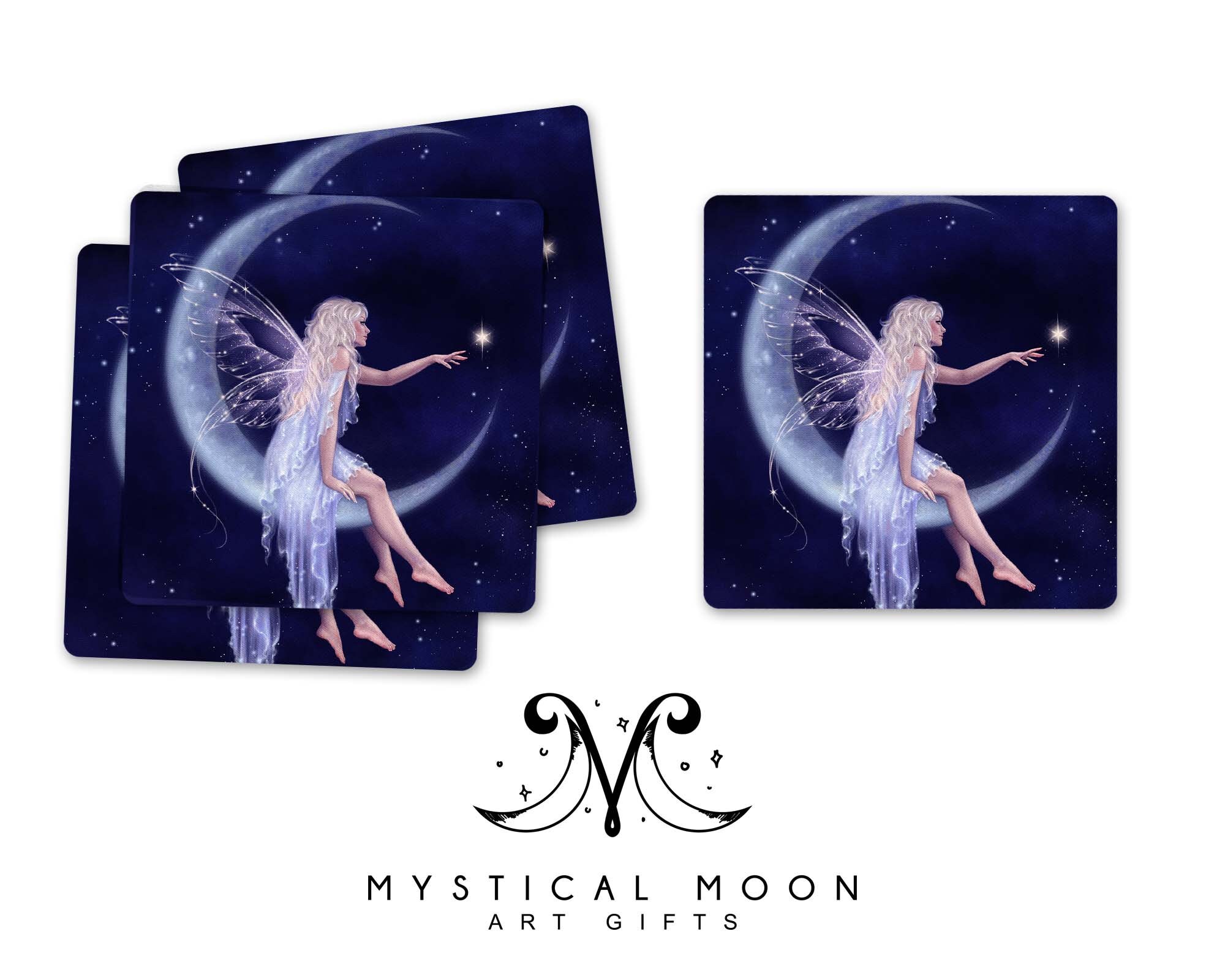 Moon Fairy Coaster / Set of 4 Coasters / Fantasy Art Coasters Etsy Norway