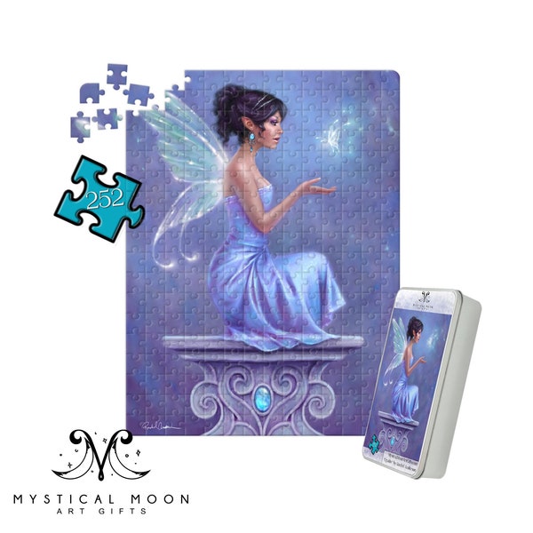 Opal Fairy Puzzle / Blue Baby Dragon / 252 Piece Jigsaw Puzzle / Rachel Anderson / Fantasy Art / Purple Faerie / Magical Gifts for Her