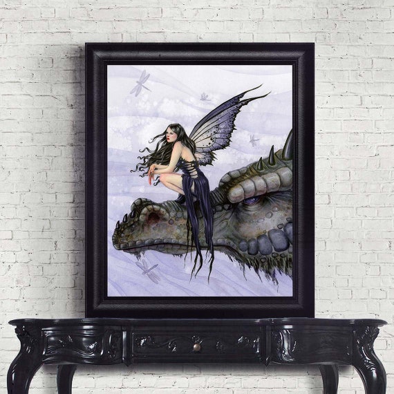 Black Dragon Fairy Art Print / Fantasy Artwork / Selina