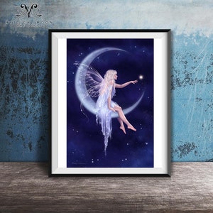 Crescent Moon Fairy Art Print / Fantasy Artwork / Rachel Anderson /  Wall Decor / Faerie Lover Gifts / Moonchild / Birth of a Star Faerie