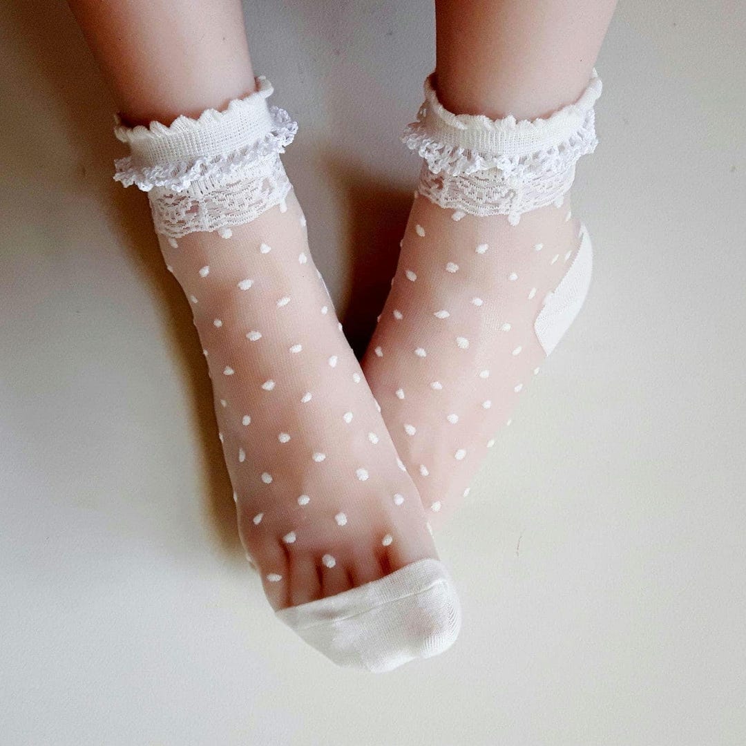 Knicker Socks Women Scalloped Sheer Ankle Socks White Polkadot Handmade Crochet Lace ...
