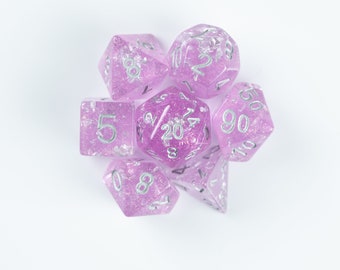 Lilac & Silver Wedding Dice - 7 Piece RPG