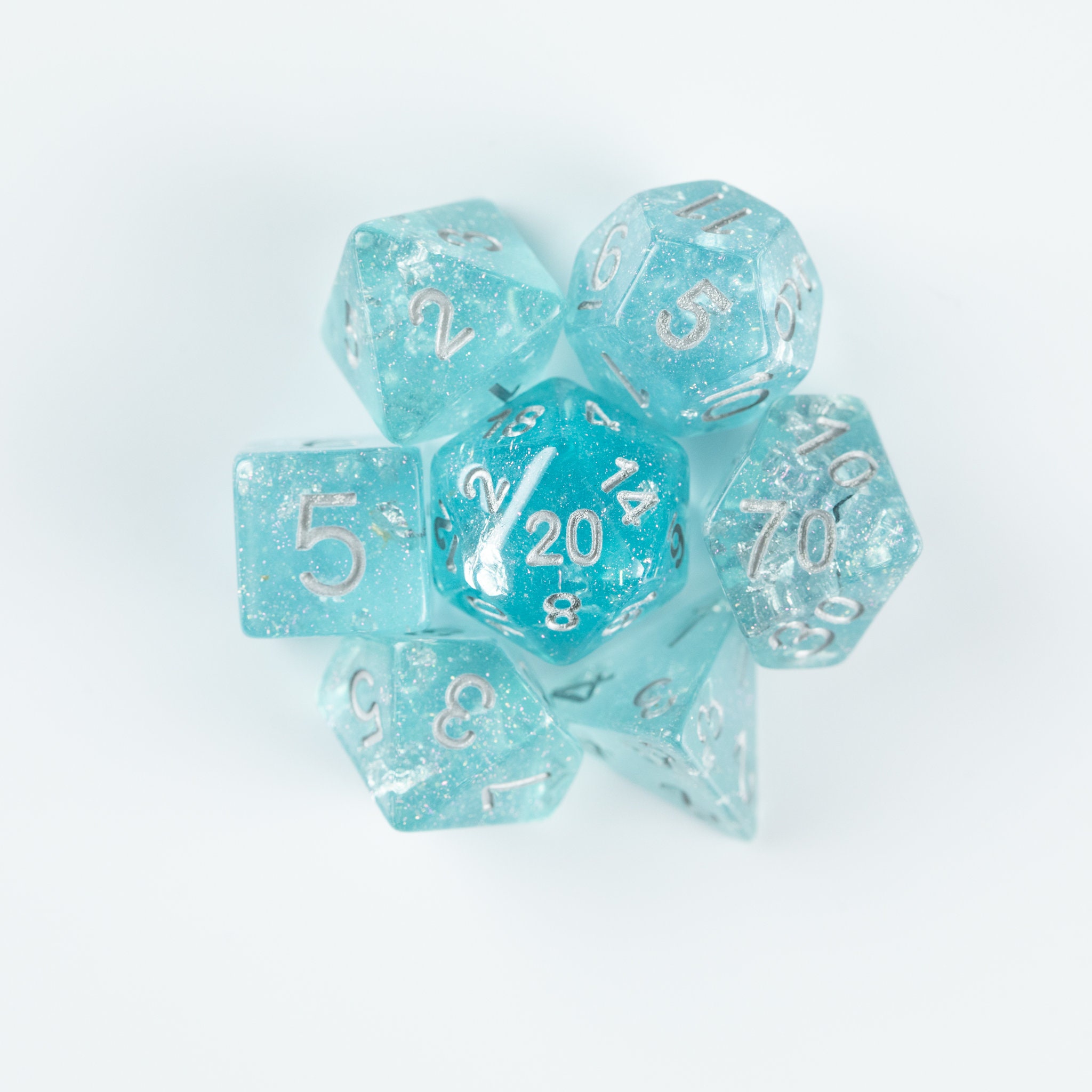 Light Blue & Silver Wedding Dice - 7 Piece RPG