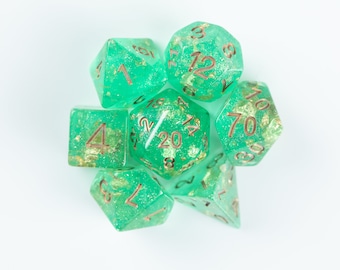 Green & Gold Wedding Dice - 7 Piece RPG