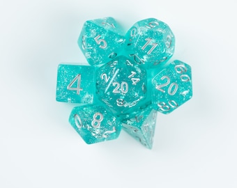 Teal & Silver Wedding Dice - 7 Piece RPG