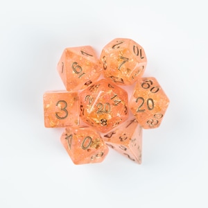 Dadi da sposa pesca e oro - 7 pezzi RPG