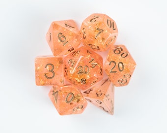 Peach & Gold Wedding Dice - 7 Piece RPG
