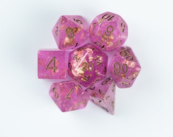 Fuschia & Gold Wedding Dice - 7 Piece RPG
