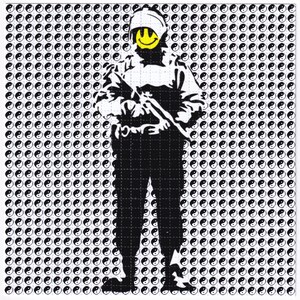 Póster impreso en hoja de arte ácido con diseño de soldado de Banksy