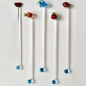 Vintage 5x fruit glass cocktail stirrers Murano style