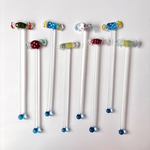 Vintage 8x candy wrapper glass cocktail stirrers Murano style