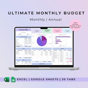 Ultimate Monthly Budget Spreadsheet | Excel Spreadsheet | Google Sheets | Budget Template | Annual Budget | Debt Tracker | Net Worth Tracker