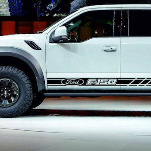 FORD F150 - ¡2 piezas de calcomanías de vinilo con gráficos para carrocería con rayas laterales y logotipo de alta calidad!