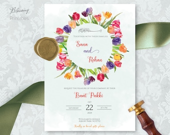 Editable Muslim Engagement Invitation Template, Baat Pakki Invite, Floral Muslim Wedding Invitation, Nikkah Invite Template, Islamic Evite