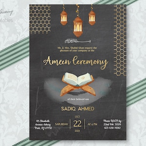 Bewerkbare Ameen-uitnodiging, Ameen-kaart, Amin-uitnodiging, islamitische Amin-uitnodiging, Ameen Mubarak, islamitische Amin, islamitische Amen-uitnodiging
