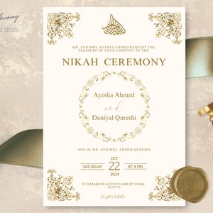 Editable Nikah Invitation traditional, Islamic Wedding Invitation, Muslim Wedding Invitation, Nikkah Invite Template, Islamic Evite