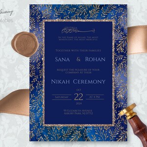 Editable Islamic Wedding Invitation, Nikah Invitation Blue Purple Gold, Muslim Wedding Invitation, Nikkah Invite Template, Walima Invitation
