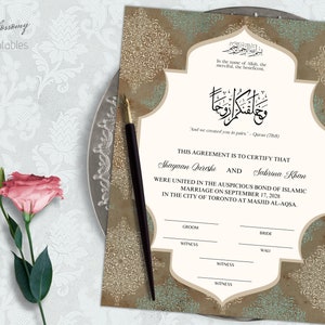Editable Nikkah Certificate, Traditional Brown Muslim Nikkah Contract, Digital Islamic Nikah Contract, Nikahnama, Muslim Wedding Certificate