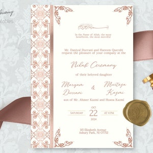 Editable Islamic Wedding Invitation, Nikah Invitation Rose Gold, Muslim Wedding Invitation, Nikkah Invite Template, Islamic Evite