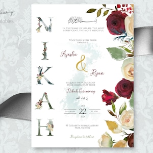 Muslim Nikkah Invitation, Muslim Wedding Invitation Burgundy, Islamic Wedding Invitation, Nikkah Invite Template, Desi Wedding digital
