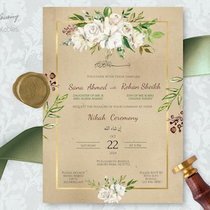 Digital Muslim Wedding Invitation, Nikah Invitation Rustic Green, Walima, Islamic Wedding Invitation, Nikkah Invite Template, Printable