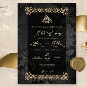 Muslim Wedding Invitation Nikkah Invitation Template Gold White ...