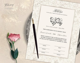 Personalizable Nikah Certificate Cream, Minimalistic Muslim Nikkah Contract, Digital Nikah Contract, Nikahnama, Islamic Wedding Certificate