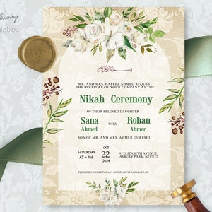 Editable Islamic Wedding Invitation, Nikah Invitation Garden Green, Walima, Muslim Wedding Invitation, Nikkah Invite Template, Islamic Evite