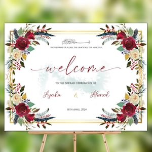 Muslim Wedding Entrance Sign, Nikah Welcome Sign Burgundy, Nikkah Welcome Sign, Muslim Wedding Sign, Islamic Wedding Welcome Printable