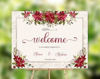 Muslim Wedding Entrance Sign, Cream Red Nikah Welcome Sign, Muslim Nikkah Welcome Sign, Muslim Wedding Sign, Islamic Wedding Welcome Sign