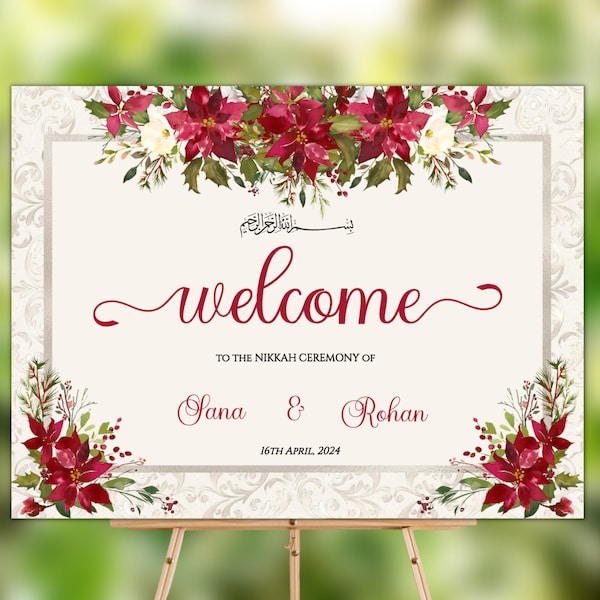 Muslim Wedding Entrance Sign, Cream Red Nikah Welcome Sign, Muslim Nikkah Welcome Sign, Muslim Wedding Sign, Islamic Wedding Welcome Sign