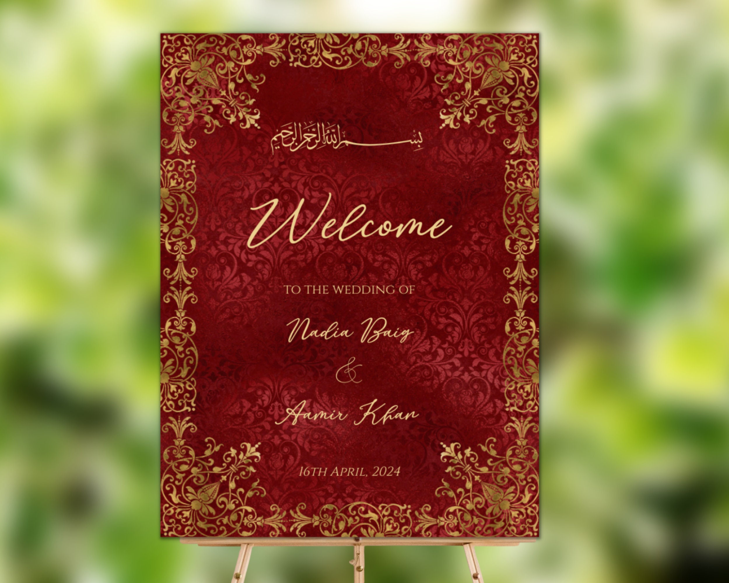 Muslim Wedding Entrance Sign, Nikah Welcome Sign Red Gold, Baraat Welcome Sign, Nikkah Wedding Sign, Islamic Wedding Welcome Sign Walimah