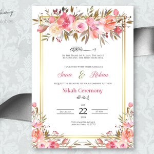 Editable Nikah Invitation, Muslim Wedding Invitation, Islamic Wedding Invitation, Nikkah Invite Template Blush Pink Peach | Printable | DIY