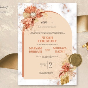 Editable Islamic Wedding Invitation, Nikah Invitation Boho Marble, Muslim Wedding Invitation, Nikkah Invite Template, Islamic Evite