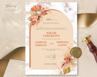 Editable Islamic Wedding Invitation, Nikah Invitation Boho Marble, Muslim Wedding Invitation, Nikkah Invite Template, Islamic Evite