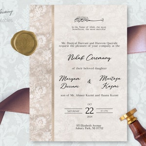 Editable Islamic Wedding Invitation, Nikah Invitation RoseGold, Walima, Muslim Wedding Invitation, Nikkah Invite Template, Islamic Evite