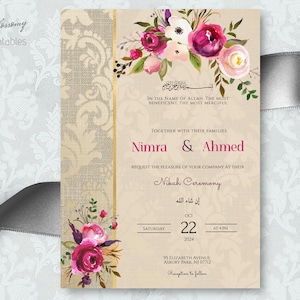 Pink Gold Nikah Invitation, Muslim Wedding Invitation, Islamic Wedding Invitation, Nikkah Invite Template Desi Wedding, Muslim Wedding Card